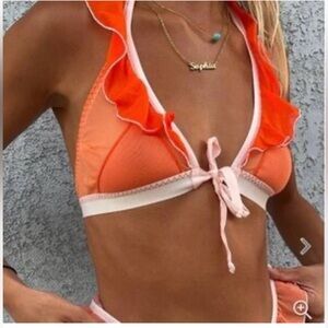We Are HAH Free People Bralette The Breeze Halter Tangerine Dream Sheer‎ Ruffle